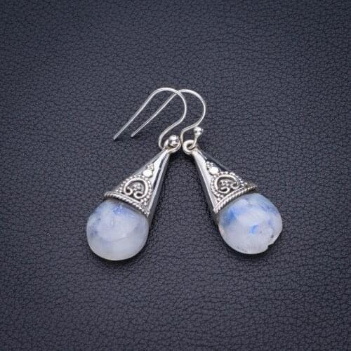 Natural Rainbow Moonstone Handmade 925 Sterling Silver Earrings " D3317