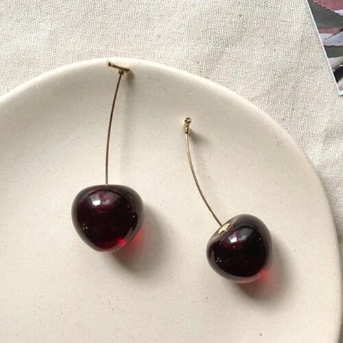 New Cute Simulation Red Cherry earrings Sweet Resin Hot Sale Gold ColorFor Women Girl Student Fruit 1Pair Earring Gift