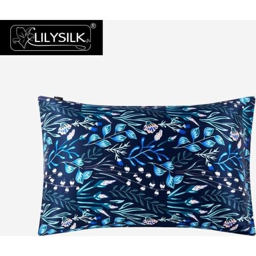 Silk Pillowcase 19 Momme Blue Painting Terse White Flower With Blue Free Shipping