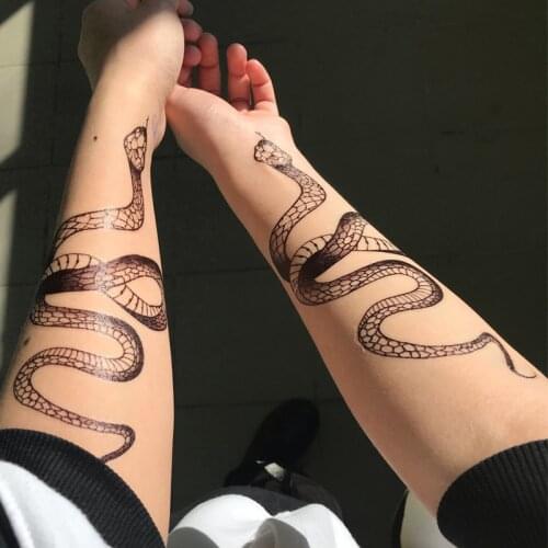 1PC Black Snake Tattoo Stickers Women Men Arm Body Art Waterproof TemporaryTattoo Large Size Snake Water Transfer Fake Tattoo