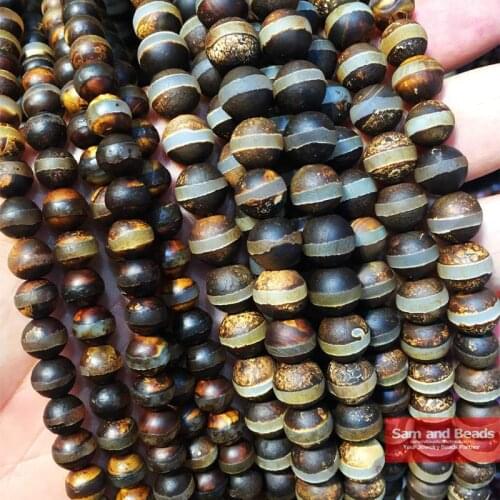China Tibetan Dzi Stripe matte Natural Stone beads Religious Round ball 8/10/12MM Jewelry bracelet making accessories DIY CTB08