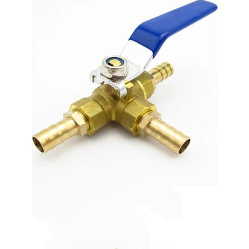 6mm 8mm 10mm 12mm Hose Barb Three Way Tee Type T-Port Brass Ball Valve For Water Oil Air