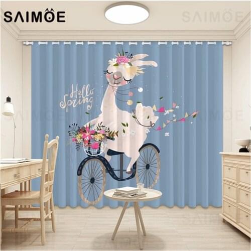 Funny Alpaca Cactus Curtain Cute Cartoons Curtains For Childrens Bedroom Kids Girl Living Room Curtain Pink Ultra Micro Shading