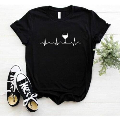 Wine Heartbeat Print T Shirt Women Short Sleeve O Neck Loose Tshirt 2020 Summer Women Tee Shirt Tops Camisetas Mujer Femme Tops