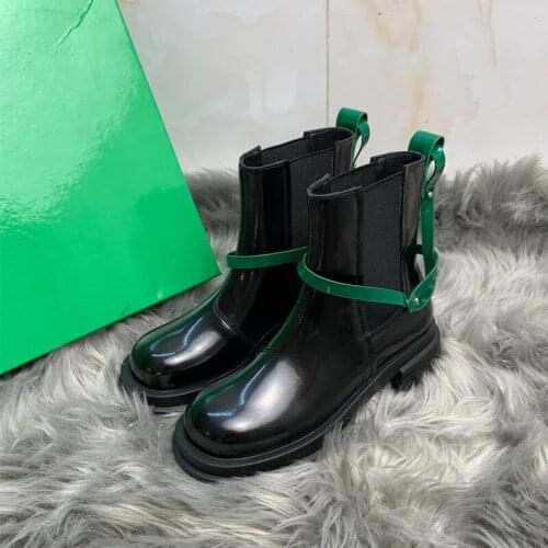 Shoes Women 2021 Lady Flat Platform Short Boots Mujer BOOT Black Green Leather Luxury Designers Brand height increasing