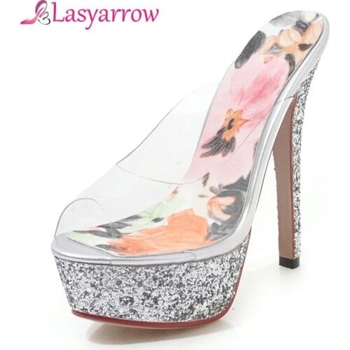 Lasyarrow Summer Sandalias Mujer 2019 New High Stiletto Heels Sexy Peep Toe Platform Shoes Woman Plus Size Womens Shoes Glitter