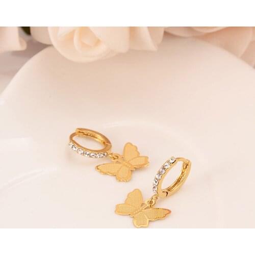 Women Drop Dangle Earring 22K 23K 24K Thai Baht Fashion FINE gold GF CZ Charms Jewelry butterfly Vintage
