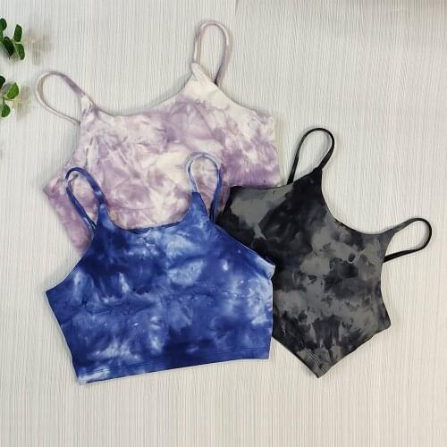 Tie Dying Gym Fitness Bras Crop Tops Women Plain Soft Nylon Yoga Workout Sports Bras with Removable Pads