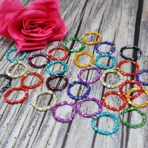 Goth Novelty Natural Shell Rings for Women with Stainless Steel Bead Elastic Rope Chain Handmade Fashion Jewelry Ring Wholesale