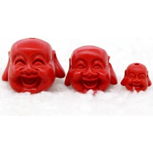 10pcs/lot Carved Lacquer-Ware Buddhist Buddha Head Bright Red Carved Natural Cinnabar Buddha Blessings Beads DIY Jewelry Craft