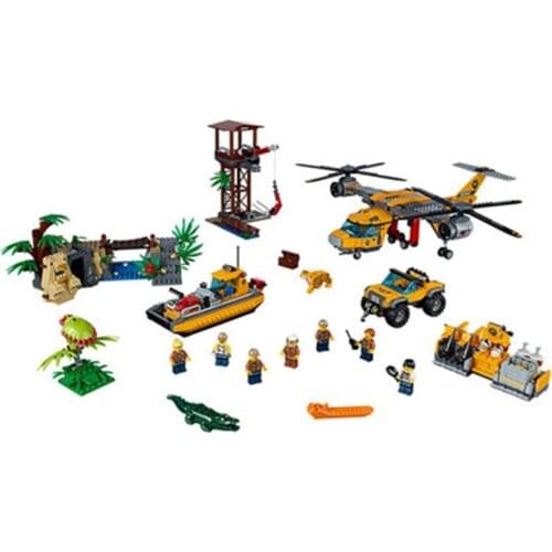 1298pcs 10713 City Series Jungle Airdrop Helicopter 60162 Childrens Building Block Toy Gifts