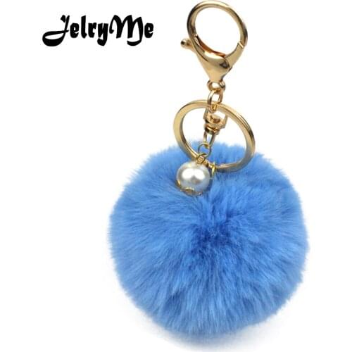 19 Color Super Soft Pompom Keychains Fluffy Faux Rex Rabbit Fur Pearl Ball Car Keyring Women Purse Bag Pendant Key Chains Holder