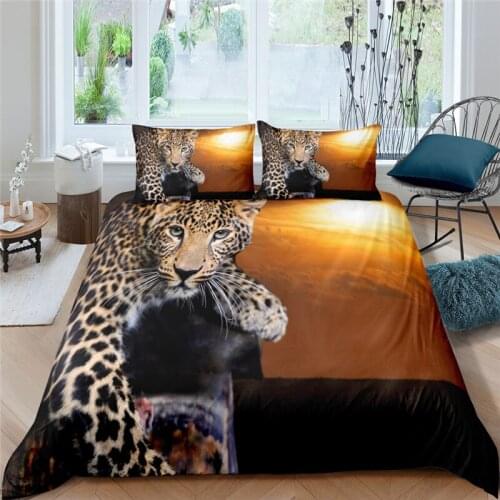 Luxury 3D Leopard/Tiger Print 2/3Pcs Kids Bedding Set Adult Child Animal Duvet Cover Pillowcase Home Textile Queen and King Size