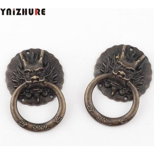 2PCS 32*47mm Vintage Dragon Head Furniture Door Pull Handle Zinc Alloy Cabinet Dresser Drawer Knobs Small Antique Handle