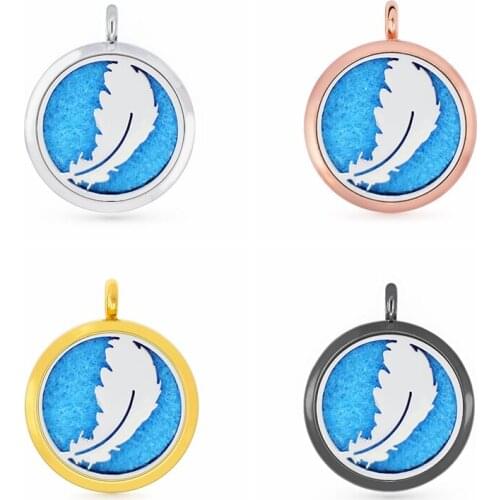 30mm Hollow Feather Aromatherapy Essential Oil Perfume Diffuser Locket Pendant with 6pcs PadS Fit Necklace key Chains