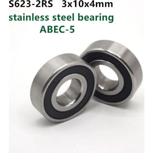 50pcs/lot ABEC-5 S623-2RS S623RS 3*10*4 stainless steel deep groove ball bearing 3x10x4 mm