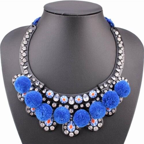 Rope Chain Chunky Statement Choker Cotton Pom Pom Ball Crystal Pendant Women Necklace Fashion New Arrival Brand Necklace