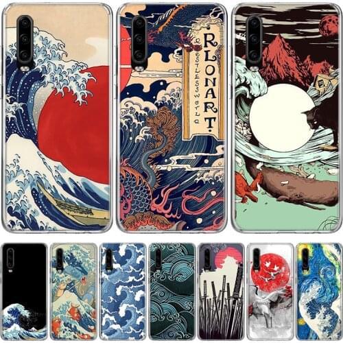 Hot Wave Art Japanese Green Illust Phone Case for Huawei P40 P30 P20 Mate 30 20 10 Pro P10 Lite P Smart Z + 2019 Gift Coque Cove
