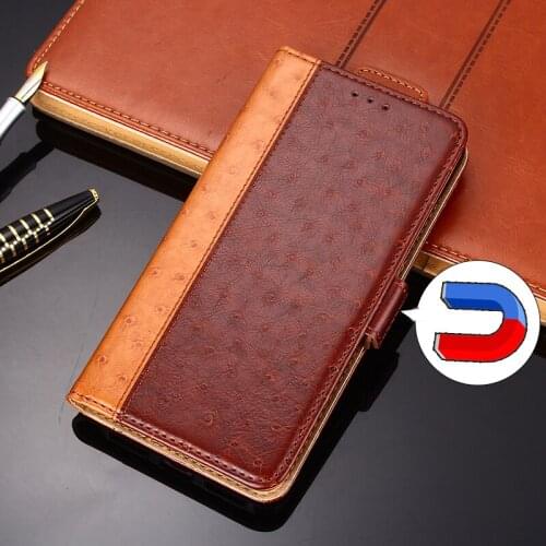 Flip case For Redmi 9 Magnetic Case On redmi 9 card slots cover retro coque stand holder Animal texture ostrich PU Leather