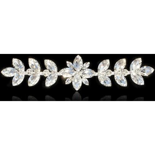 Cusack Silver Leaf Crystal Rhinestone Applique Collar for Costume Wedding Dresses 27.5*6.3 cm Flatback