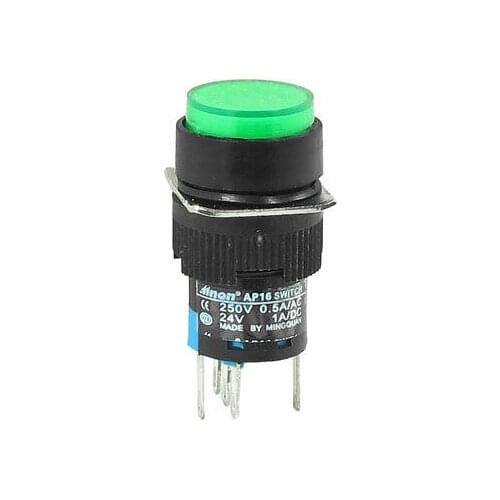 DC 24V Green Cap Self-locking Press Button Push Switch + Light