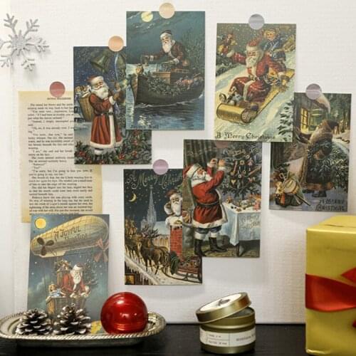 15pcs Santa Claus Decorative Pictures Postcard Retro Christmas Style Wall Sticke Poster Cards Diy Room Decor