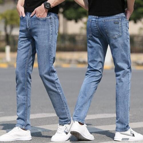 Classic Style Mens Slim Fit Blue Jeans 2021 Spring Summer New Business Fashion Elasticity Denim Trousers Male Brand Pants