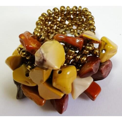 Handmade Elastic Mookaite Stone Bead Finger Ring Stretch Size 8-9 X029