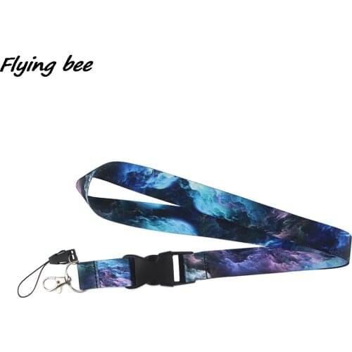 Flyingbee High Quality Clouds Painting Art Key Chain Buckle Lanyard Neck Strap For Phone Keys ID Card Creative Lanyards X1466