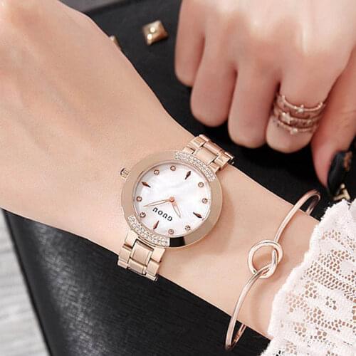 Guou Luxury Brand Exquisite Rhineston Rose Gold Steel Woman Casual Quartz Clocks Lady Watches Simple Wristwatch Relogio Female