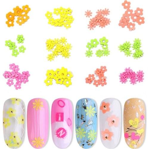 Nail Artificial Flower Fluorescent Nail Sticker 12 grid mixed nail decoration accessories nail supplies