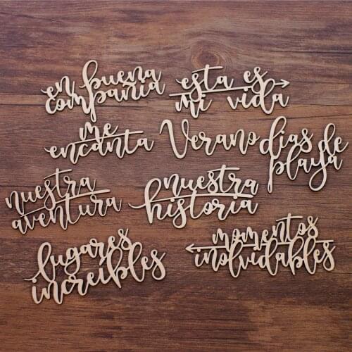 QITAI 9PCS/SET 9 Model Spanish Words Handicraft vacation travel love Gift Wood Decoration Wood Color Wooden Words Set WF318