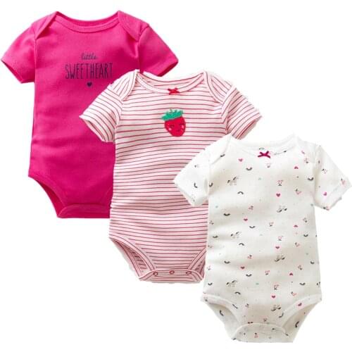 3 PCS/Lot Baby Rompers 100% Cotton Summer Newborn Baby Clothing Short Sleeve Cartoon Print Baby Boy Girl Clothes Infant Jumpsuit