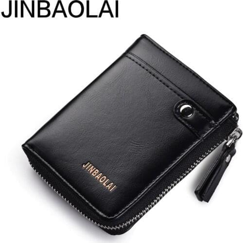 JINBAOLAI Short Wallet Men PU Leather Wallet with Card Holder Multifunction Wallet Men Brand Wallet Coin Zipper Purse carteira