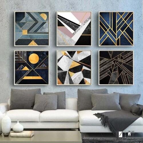 Nordic Abstract Geometry Triptych Hotel Model Room Square Large Mural Porch Hanging Painting Living Room Decoration Painting