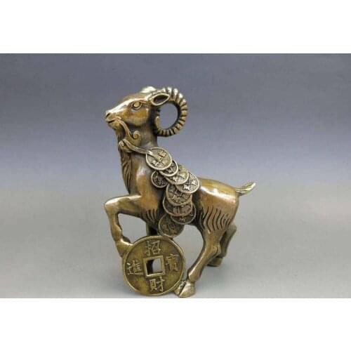 Copper Brass CHINESE crafts decoration Chinese Brass Copper Feng shui Wealth Yuan Bao Money goat Sheep lamb Statue