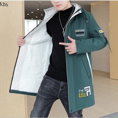 Mens Autumn Winter 2020 New Korean Fashion Streetwear Mid Long Windbreaker Plush Thickened Casual Cotton Loose Padded Coat