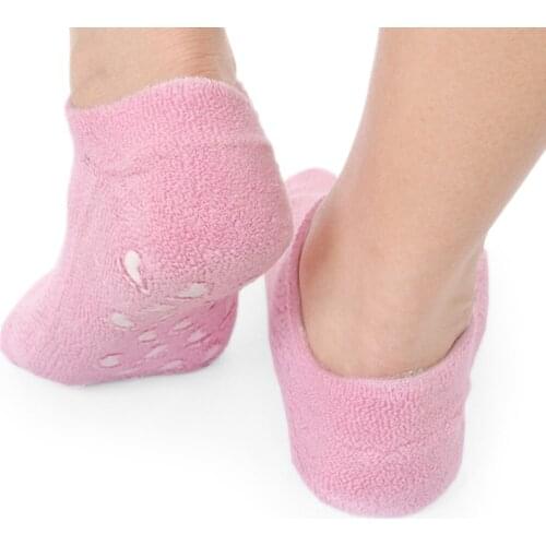 New Footful Anti Slip Socks with Gel Lining Beauty SPA Moisturizing Softening Skincare Gel Therapy Treatment Socks Pink