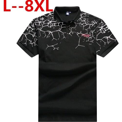 Plus 8XL 6XL Small Turn-down Collar Top Homme Casual Print Tee Short Sleeve T Shirt Men Brand Clothing Slim Fit Cotton T-Shirt