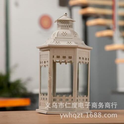 Zakka Candlestick C lantern Iron crafts creative home furnishings wrought iron glass candlestick