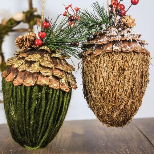 Hanging Decors Acorn Star Ball Handmade Home Decorations Pine Cones with Holly Christmas Tree Ornaments Natal Decor