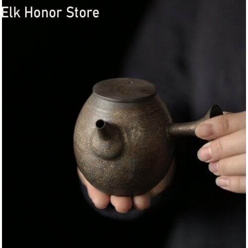 200ml Japanese Style Retro Gilding Pot Coarse Pottery Personal Side Of The Pot Handmade Teakettle Puer Teaware Office Decoration
