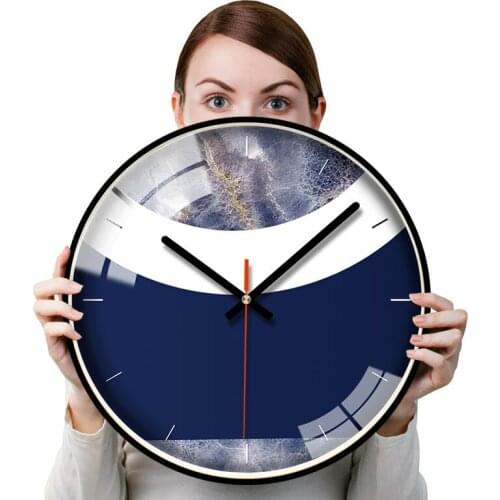 Simple Nordic Wall Clock Silent Metal Round Abstract Home Watches Wall Black Quartz Bedroom Klok Living Room Decorative AA50ZB