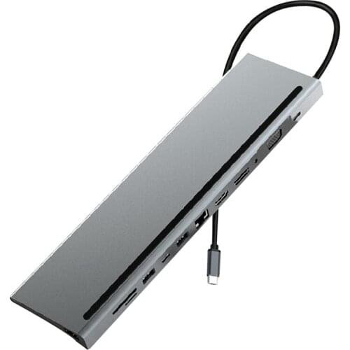Multi-Ports Type C HUB Splitter 12 in 1 HDMI-Compatible to USB3.1 5Gbps Rj45 Docking Station VGA PD SD TF Fast Charging