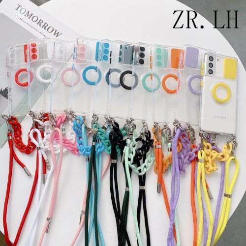 Lanyard Strap Ring Camera Protection Transparent Soft Caser For Samsung Galaxy S21 Plus A12 M51 A42 A52 A71 A51 A72 A32 A22 A82