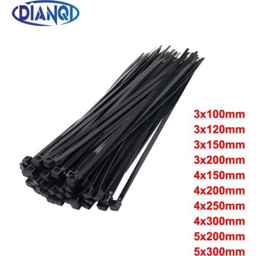 Self-locking plastic nylon tie 100 PCS black 5X300cable tie fastening ring3X200 cable tie zip wraps strap nylon cable tie set