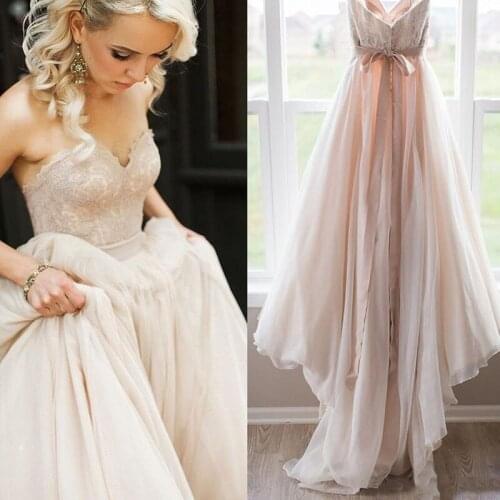 Shwaepepty 2020 Sexy Long Strapless Boho Wedding Dresses Sweetheart Backless Beige Beach Wedding Gowns Plus Size Bride Dress
