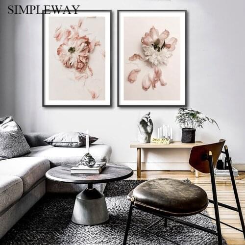 Scandinavian Floral Canvas Print Pink Peony Flower Poster Nordic Botanical Wall Art Picture Modern Living Room Home Decoration
