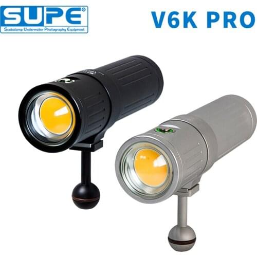 SUPE Scubalamp V6K PRO 12000-Lumens Underwater Photo Video Light Scuba Diving Search Light Beam Angle 120 High-Mid-Low Dimming