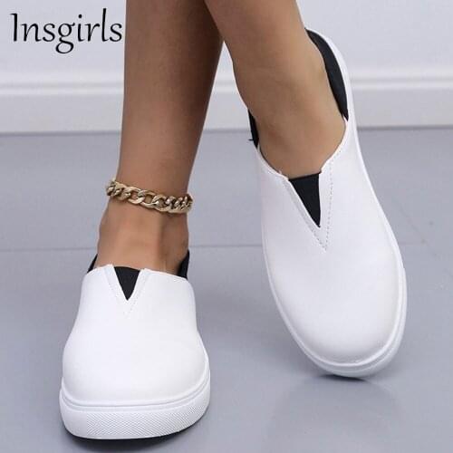 Womens Casual Shoes 2021 Autumn New Ladies Breathable Slip On White Sneakers 35-42 Large-Sized Female Patchwork Sport Loafers
